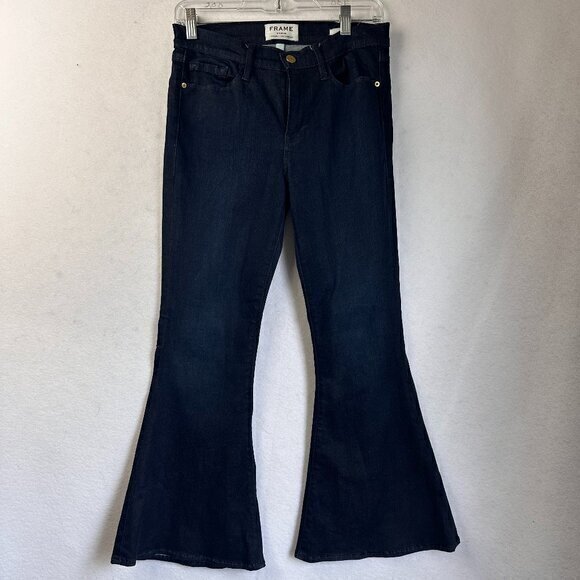 Frame Jeans Womens 26 Blue Le Bell Flare‎ Dark Wash Bell Bottom 5 Pocket 28 x 26 - Picture 1 of 5